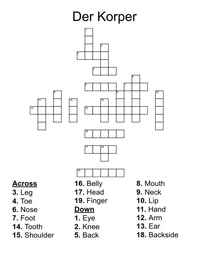 Der Korper Crossword