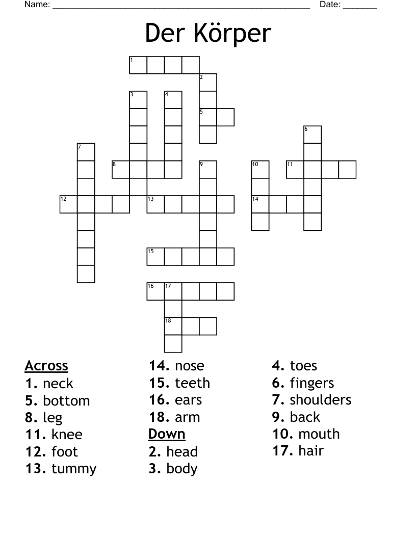 Der Körper Crossword