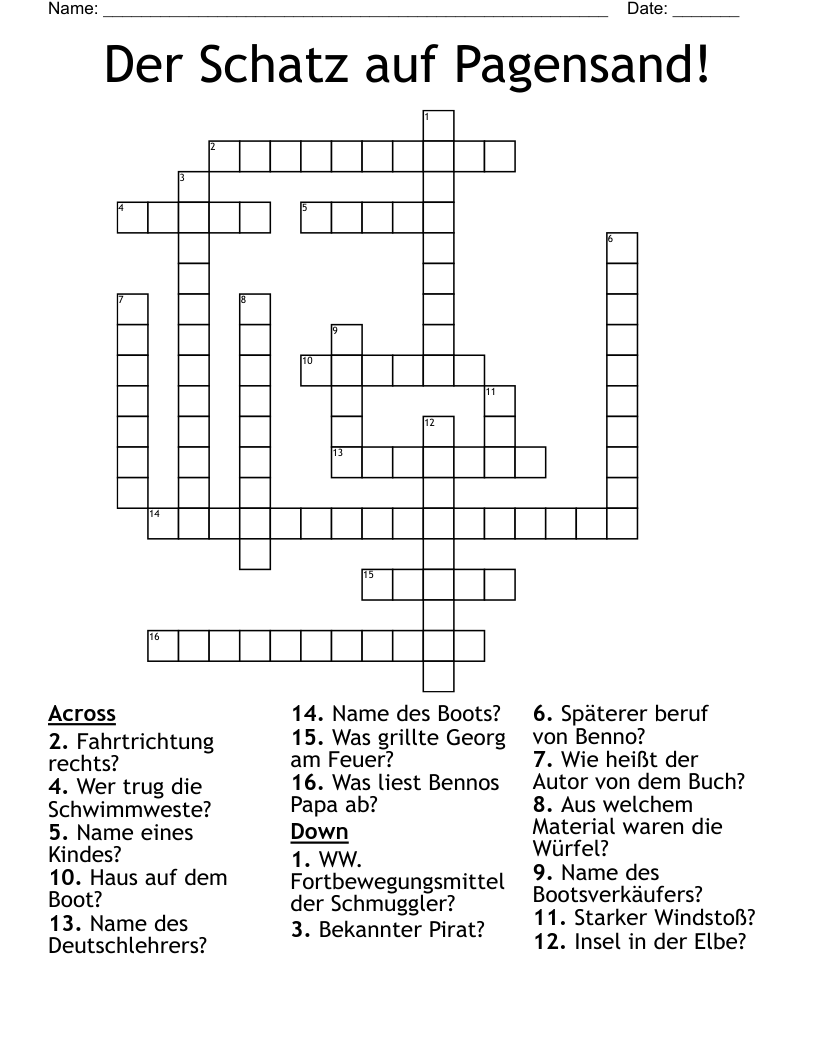 Der Schatz auf Pagensand! Crossword