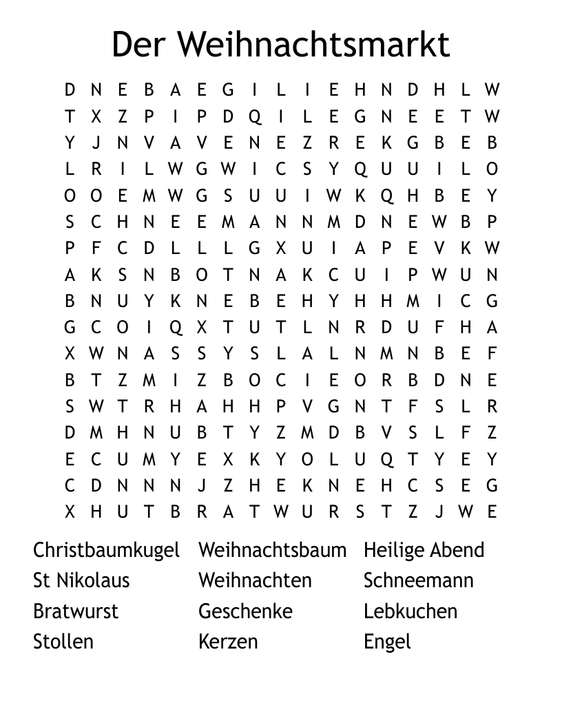 Der Weihnachtsmarkt Word Search