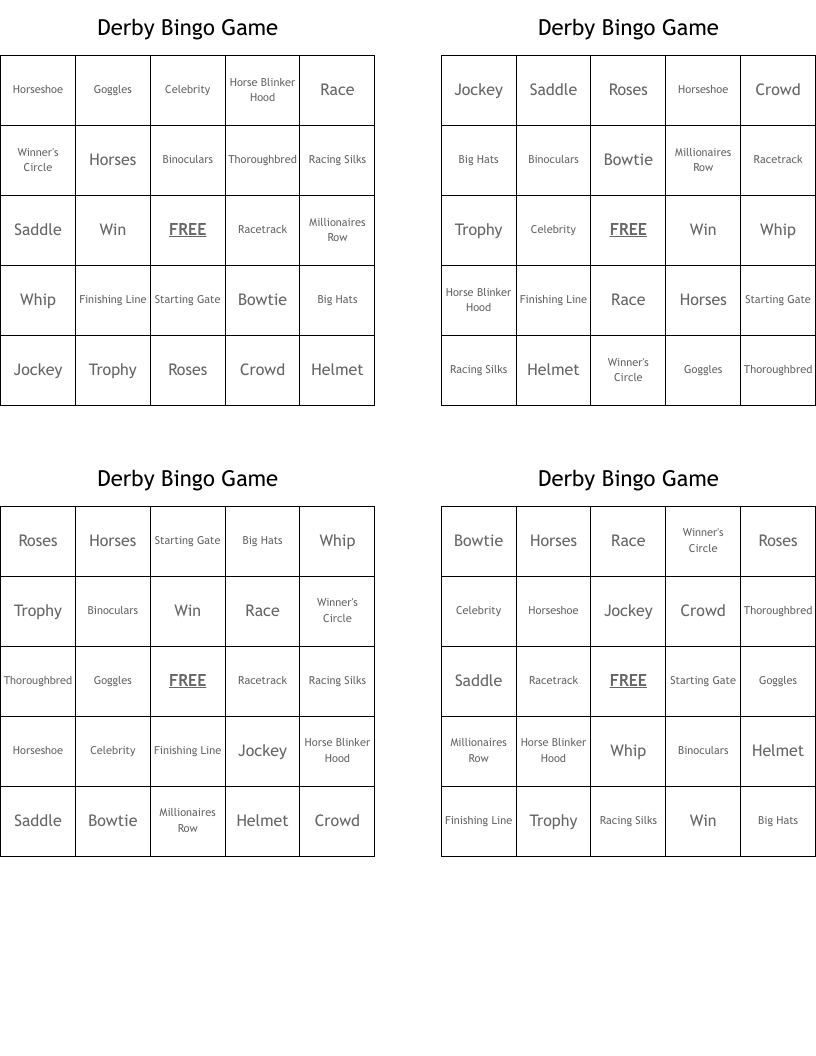 Derby Bingo Game