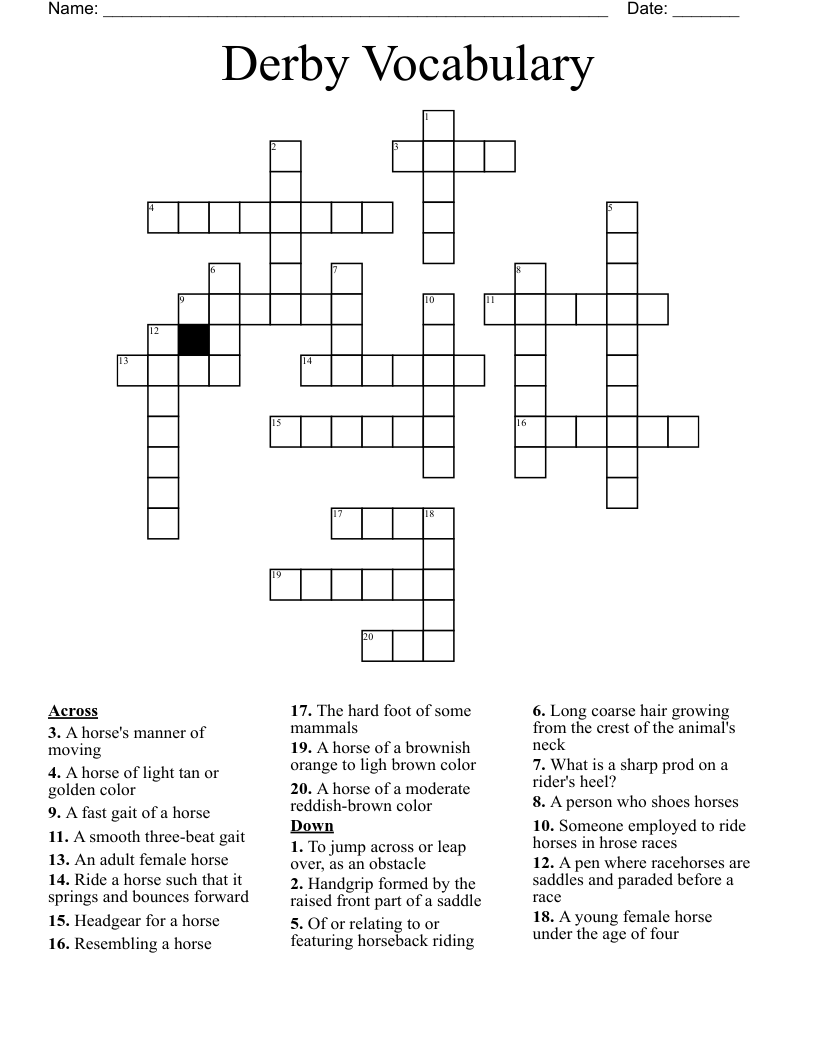 Derby Vocabulary Crossword