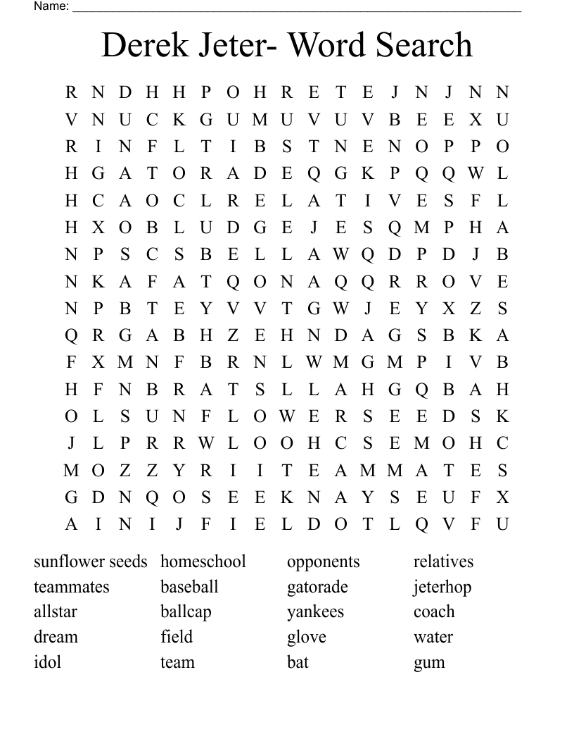 Derek Jeter- Word Search