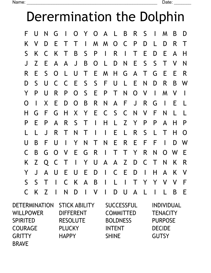 Derermination the Dolphin Word Search