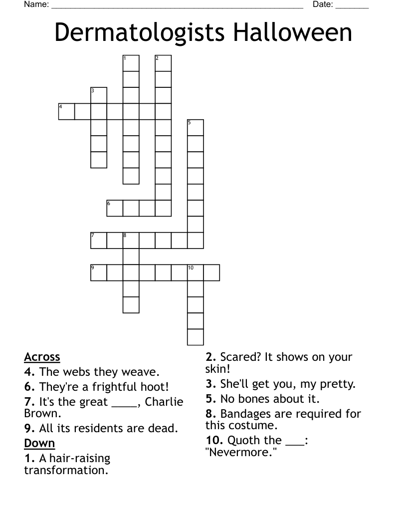 Dermatologists Halloween Crossword
