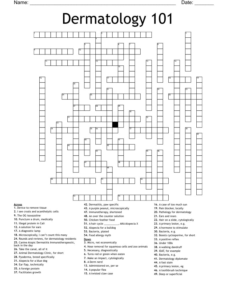 Dermatology 101 Crossword