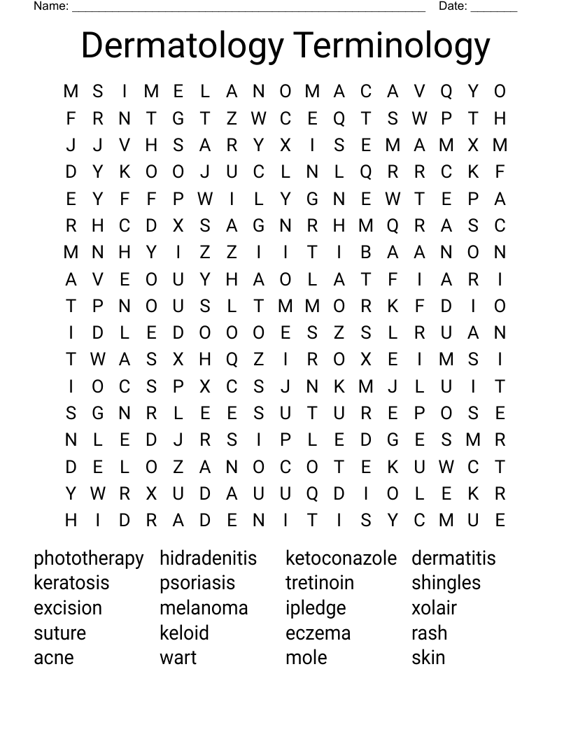 Dermatology Terminology Word Search