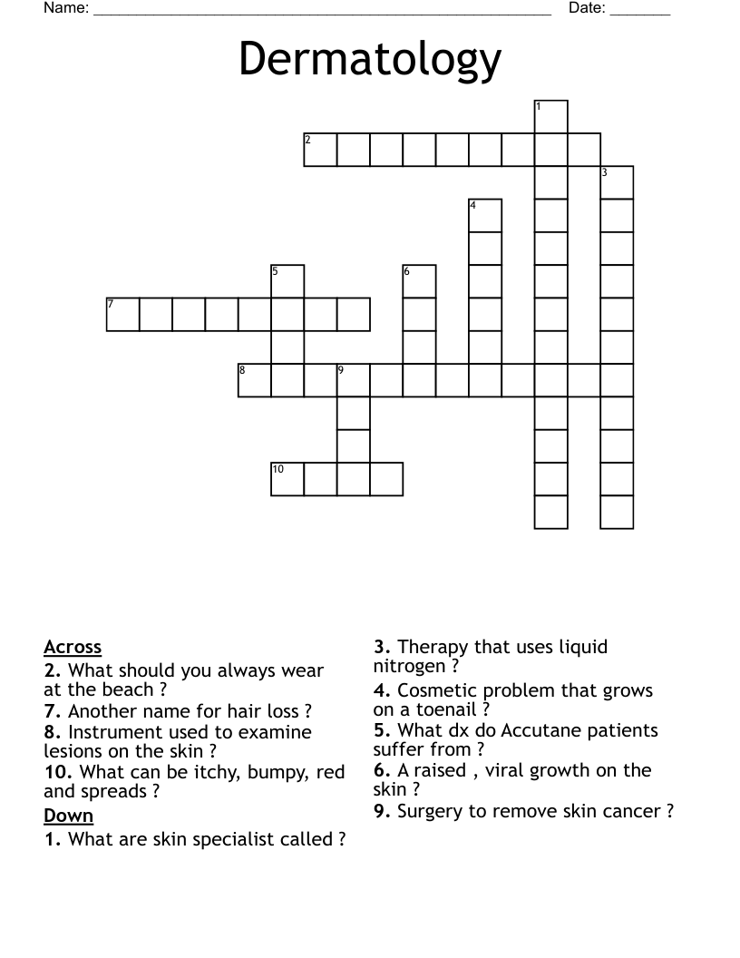 Dermatology  Crossword