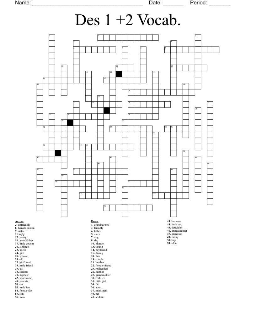 Des 1 +2 Vocab. Crossword