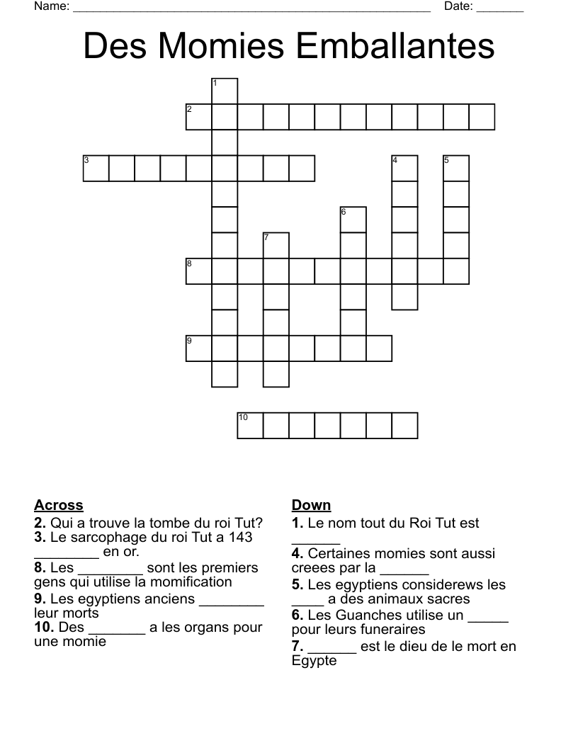 Des Momies Emballantes Crossword