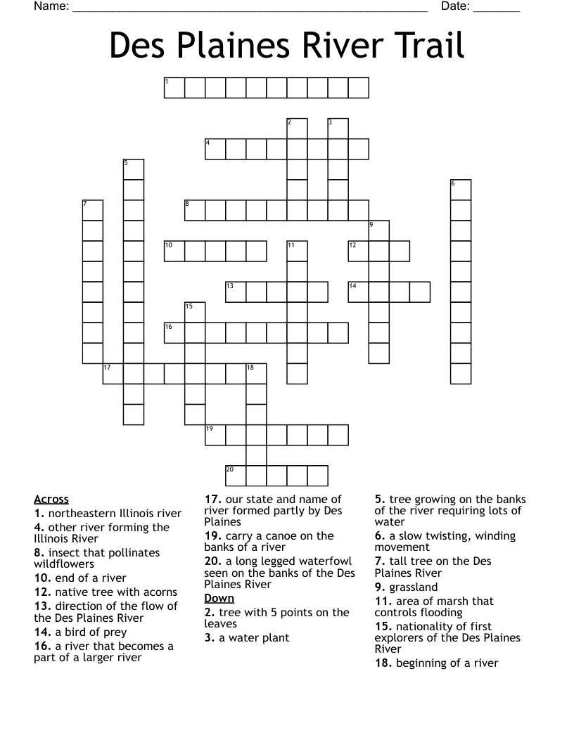 Des Plaines River Trail Crossword