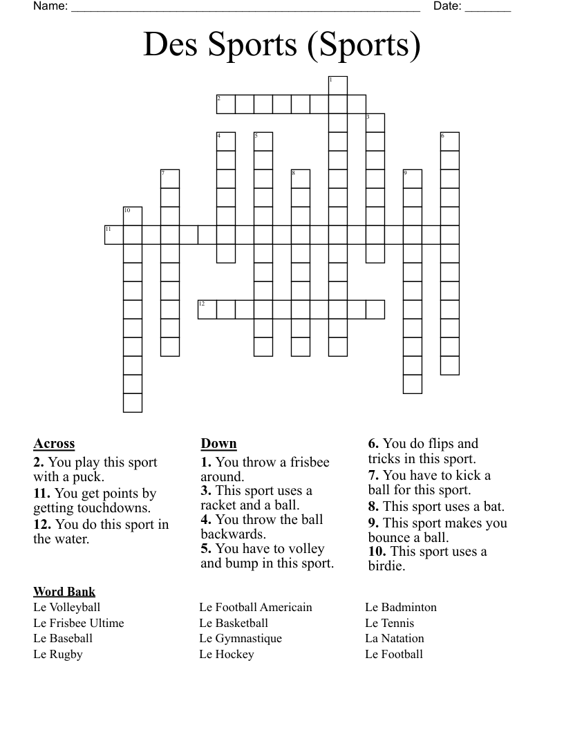 Des Sports (Sports) Crossword
