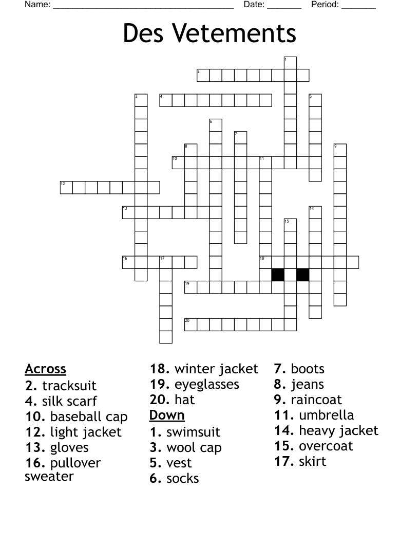 Des Vetements Crossword