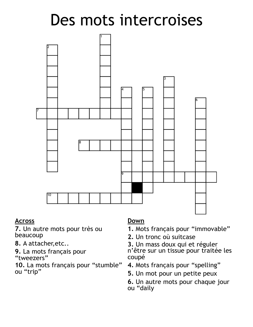 Des mots intercroises Crossword