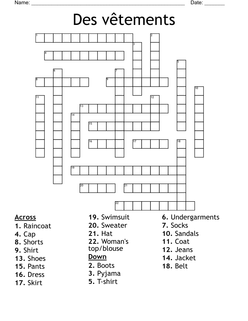 Des vêtements Crossword