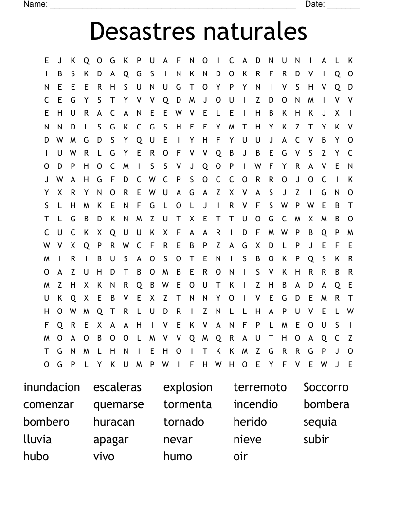 Desastres naturales Word Search