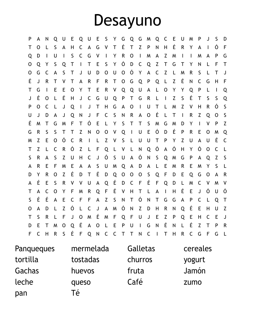 Desayuno  Word Search