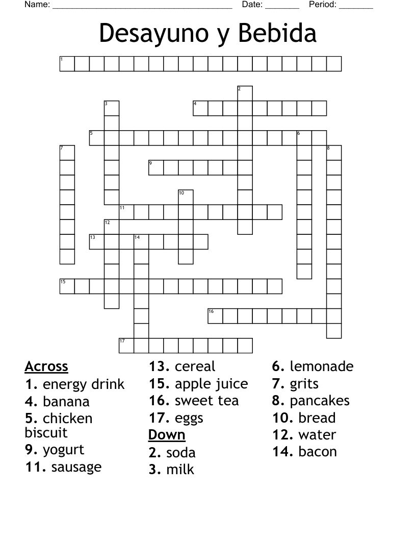 Desayuno y Bebida Crossword
