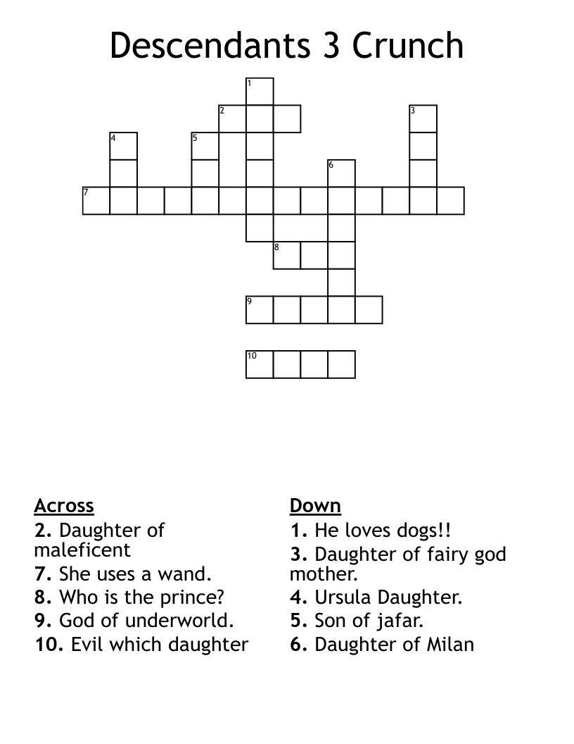 Descendants 3 Crunch Crossword