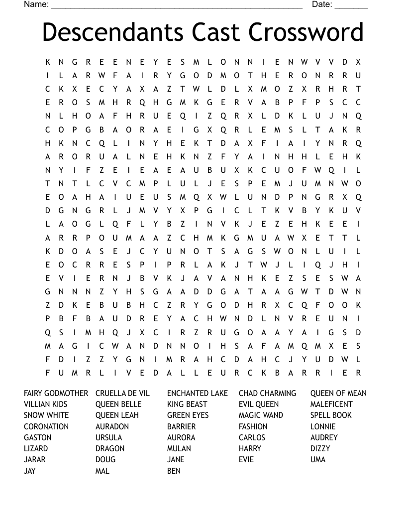 Descendants Cast Crossword Word Search