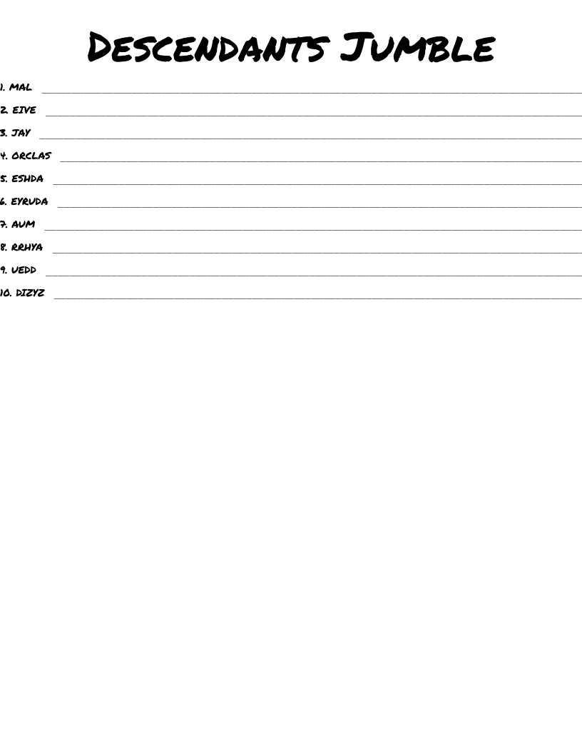 Descendants Jumble   Word Scramble