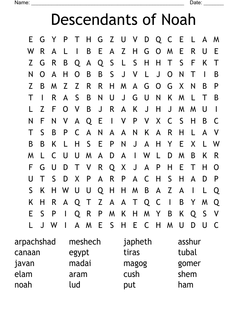 Descendants of Noah Word Search