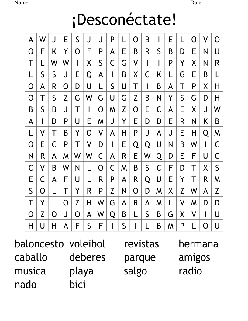 ¡Desconéctate! Word Search