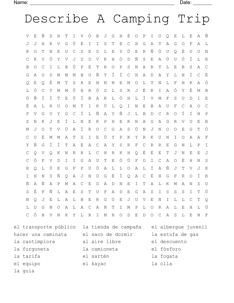 Describe A Camping Trip Word Search