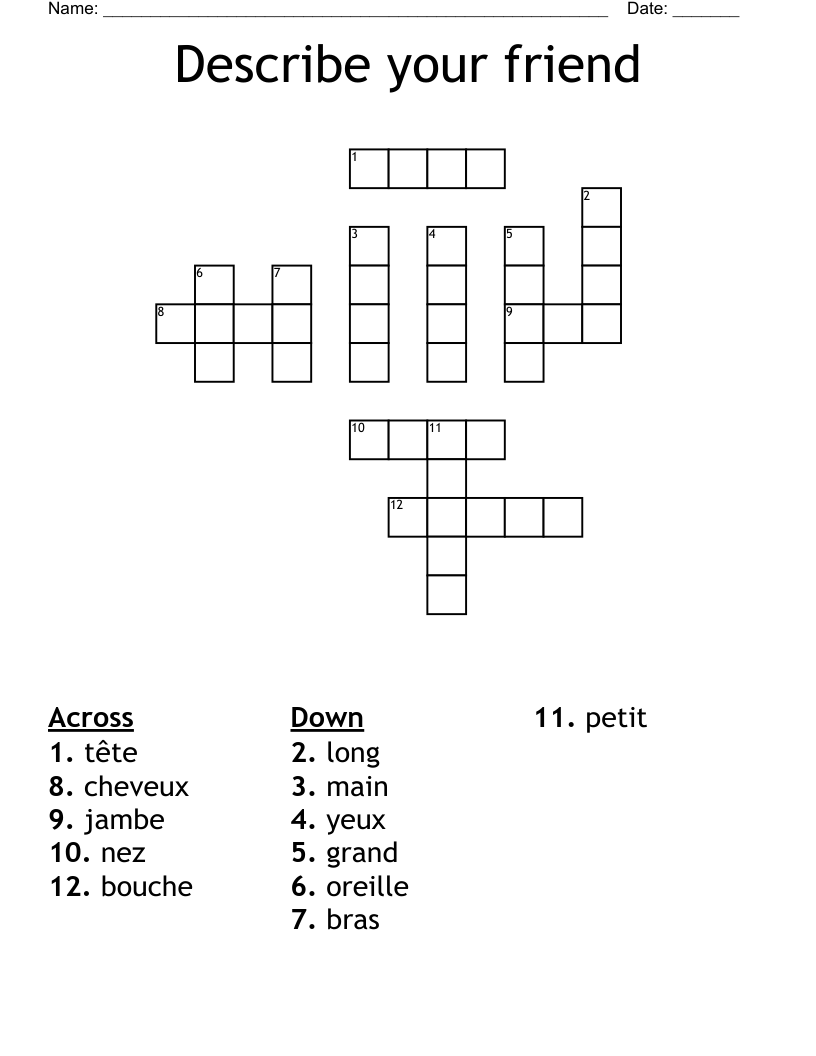 Describe your friend  Crossword