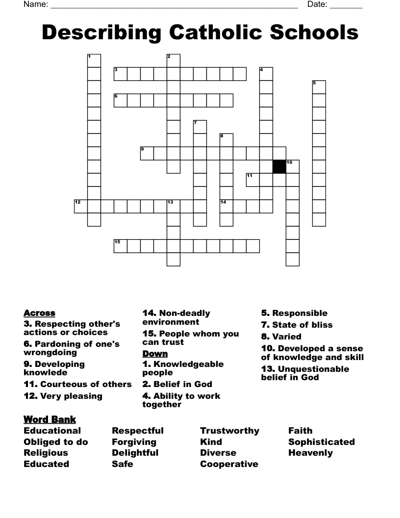 Describing Catholic Schools Crossword