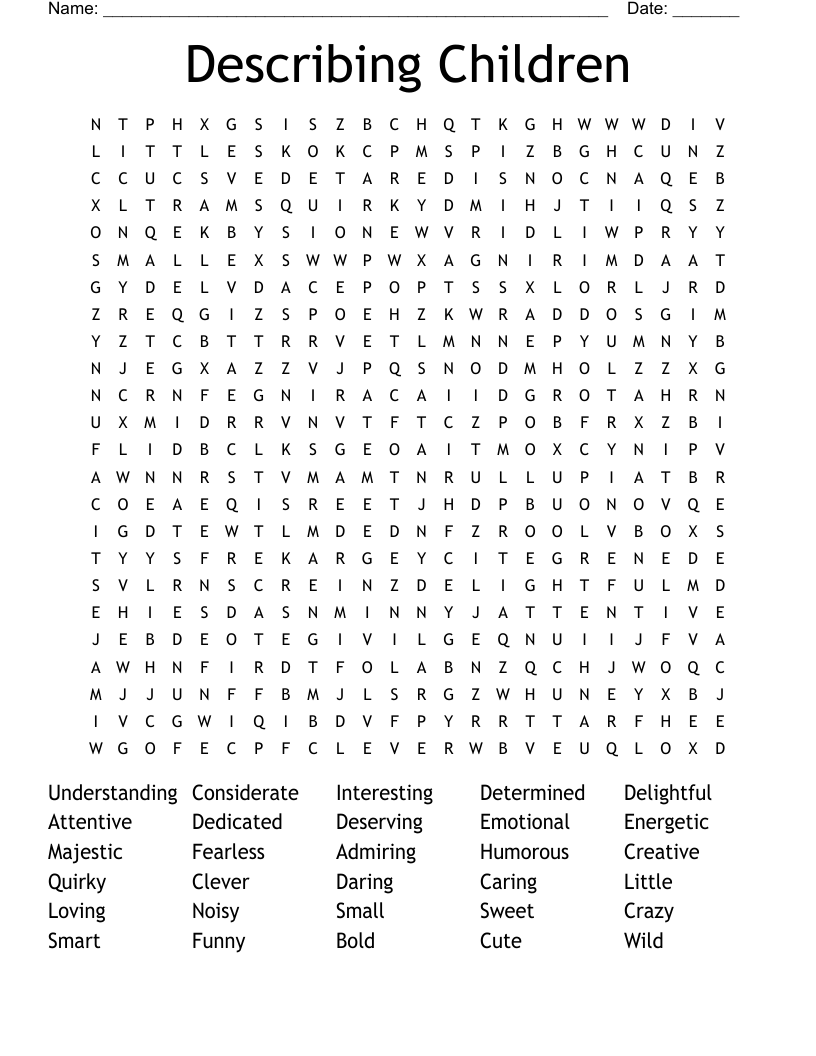 Describing Children Word Search