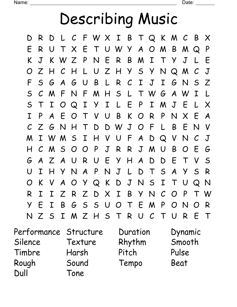 Describing Music Word Search