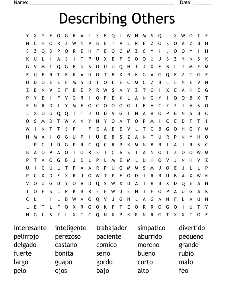 Describing Others Word Search