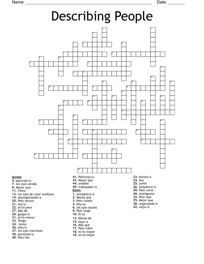 Describing People Crossword