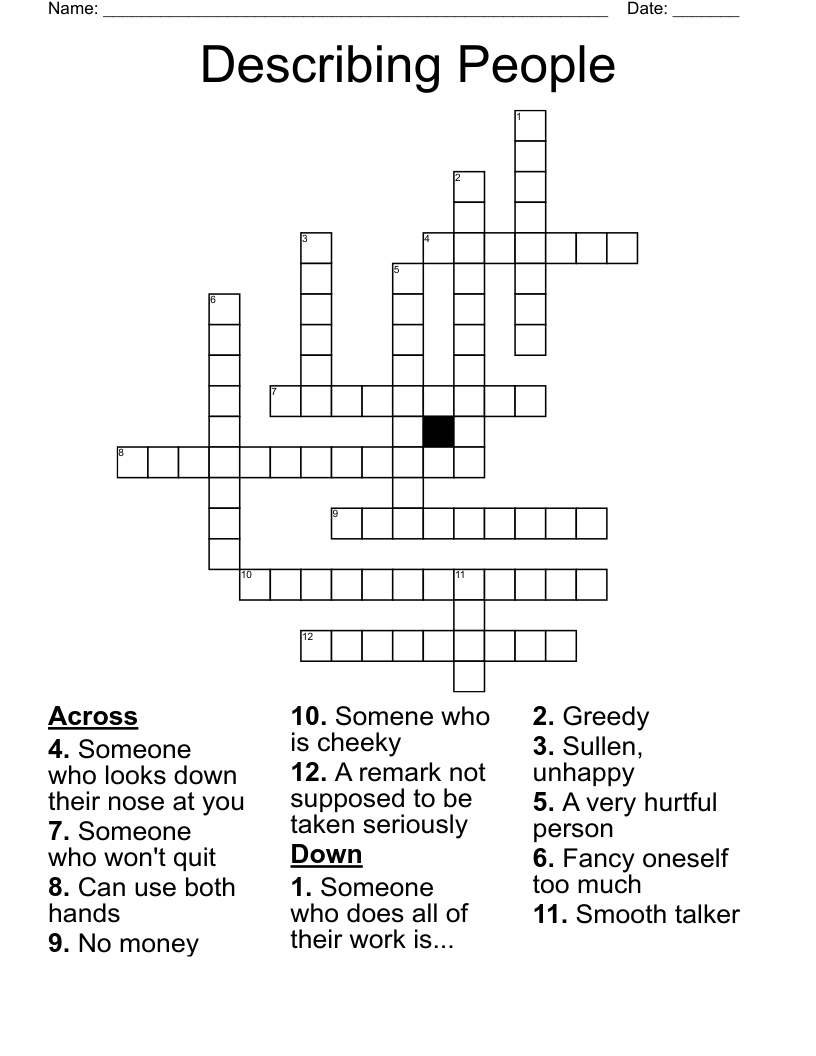 Describing People Crossword