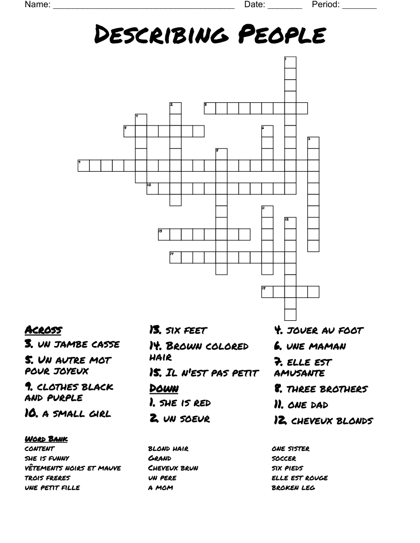 Describing People Crossword