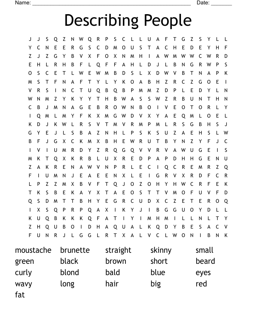 Describing People Word Search