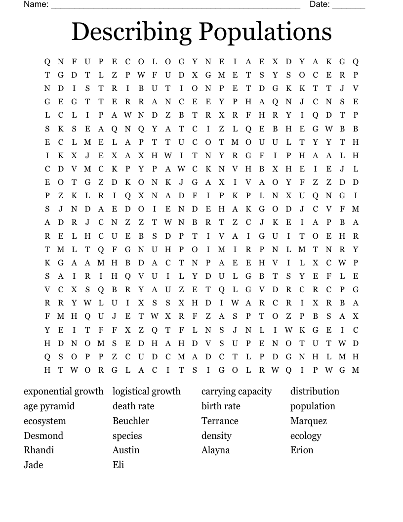 Describing Populations Word Search