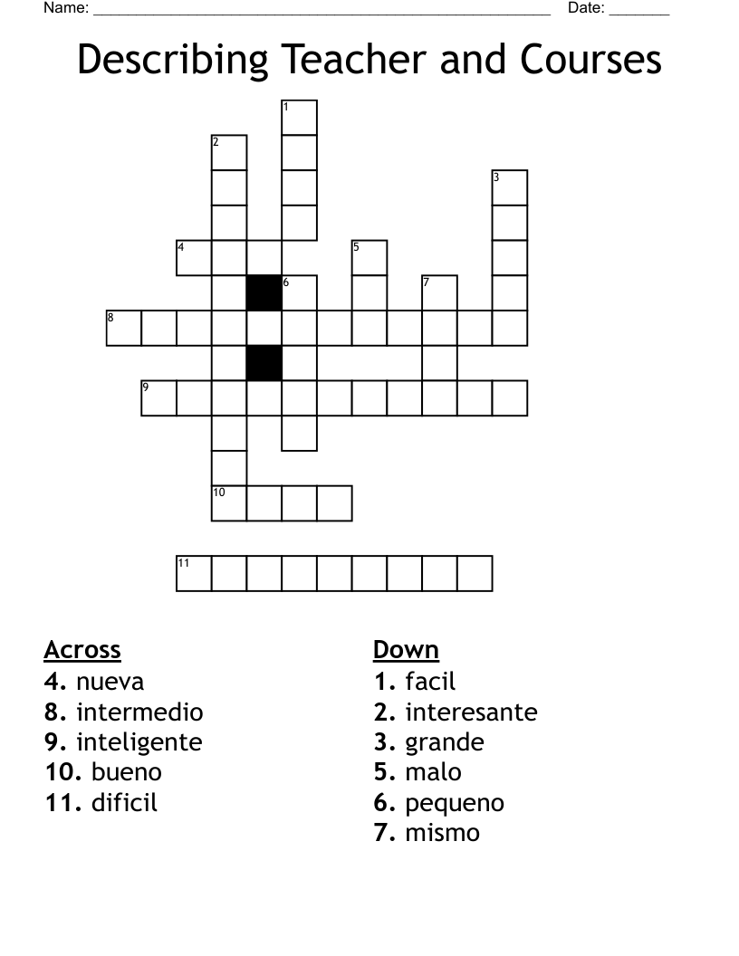 Describing Teacher and Courses Crossword