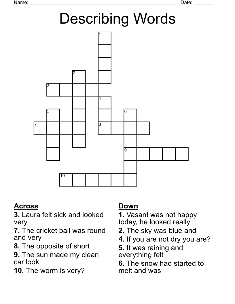 Describing Words Crossword