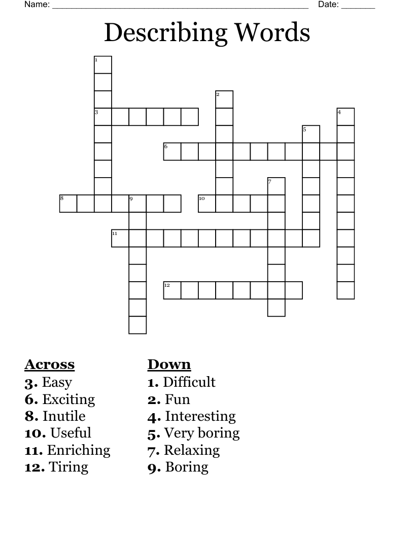Describing Words  Crossword