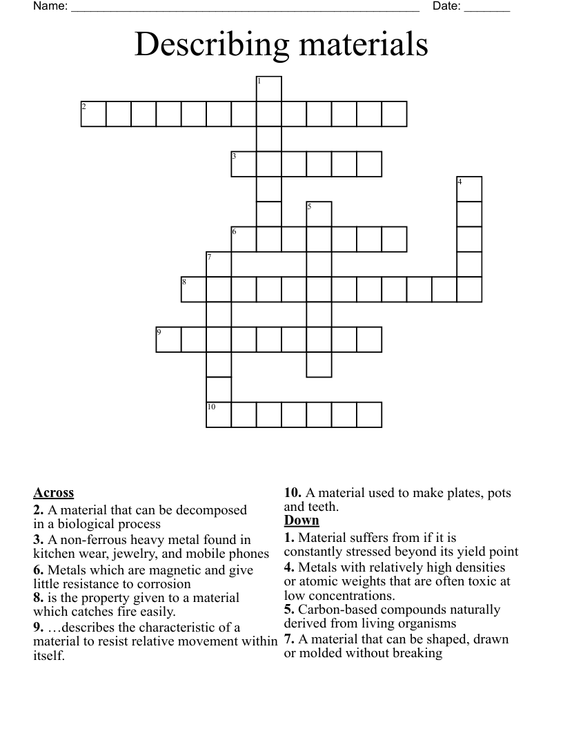Describing materials Crossword