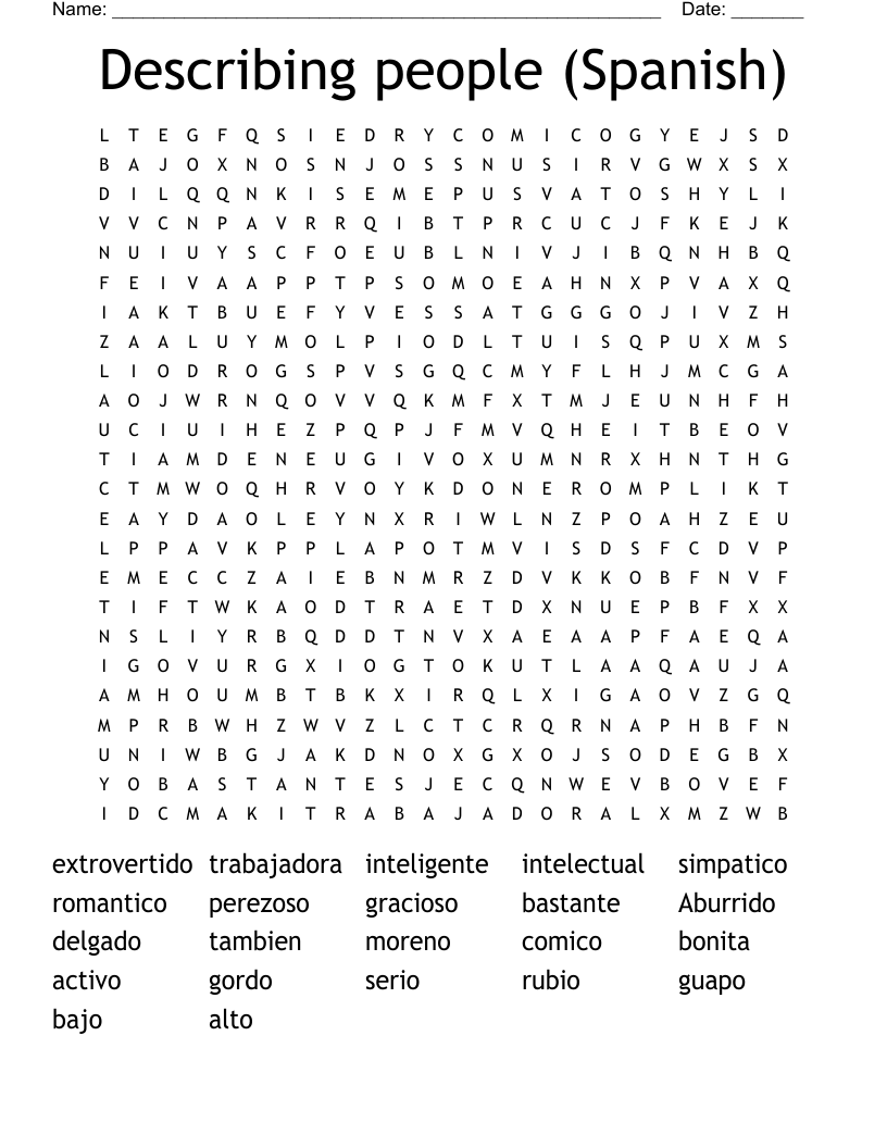 Describing people (Spanish) Word Search