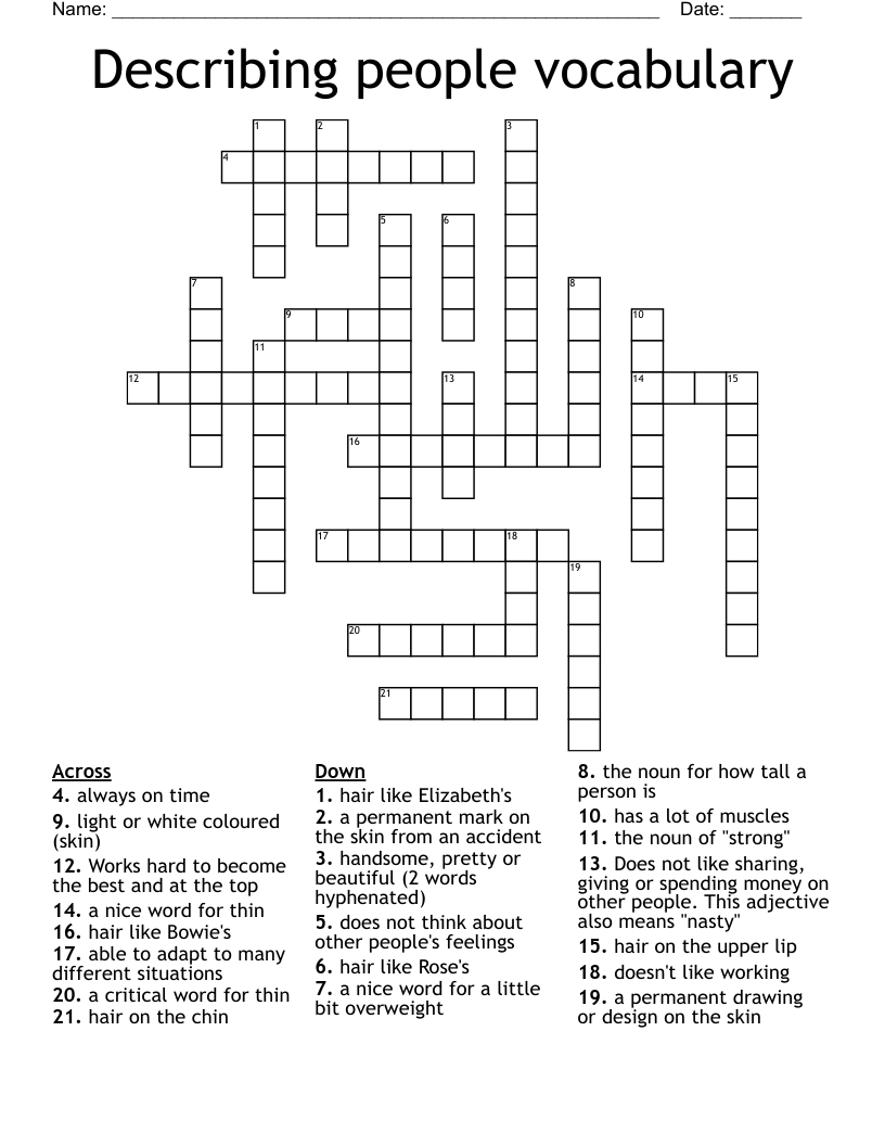 Describing people vocabulary Crossword