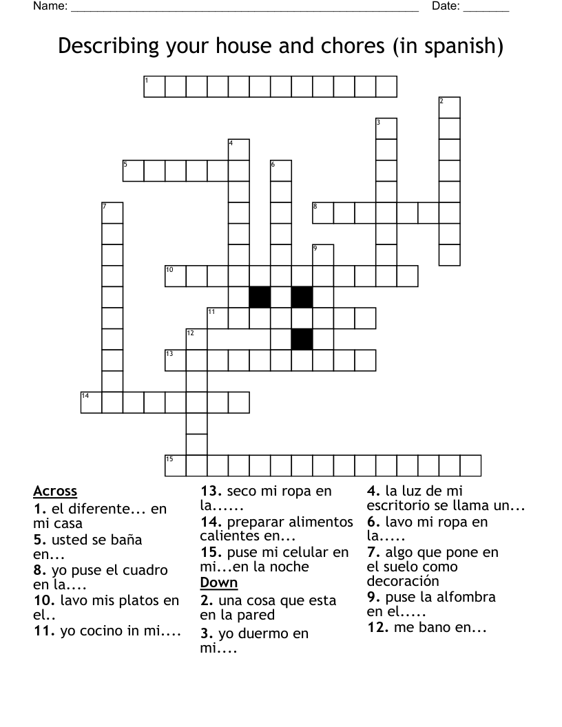 Describing your house and chores (in spanish) Crossword