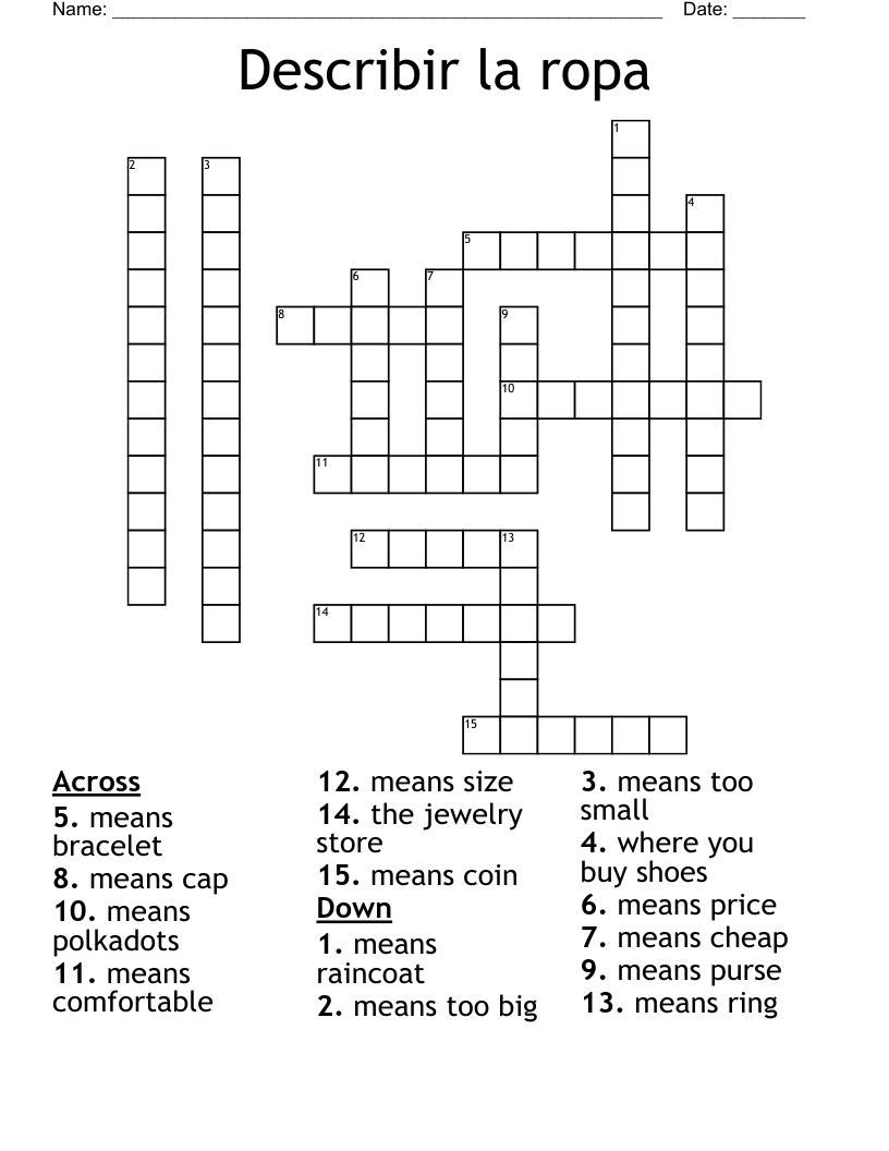 Describir la ropa Crossword