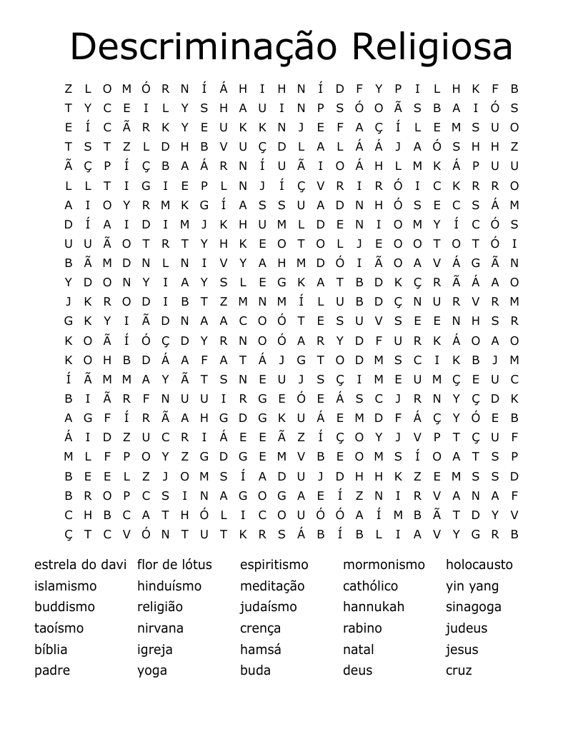 Descriminação Religiosa Word Search