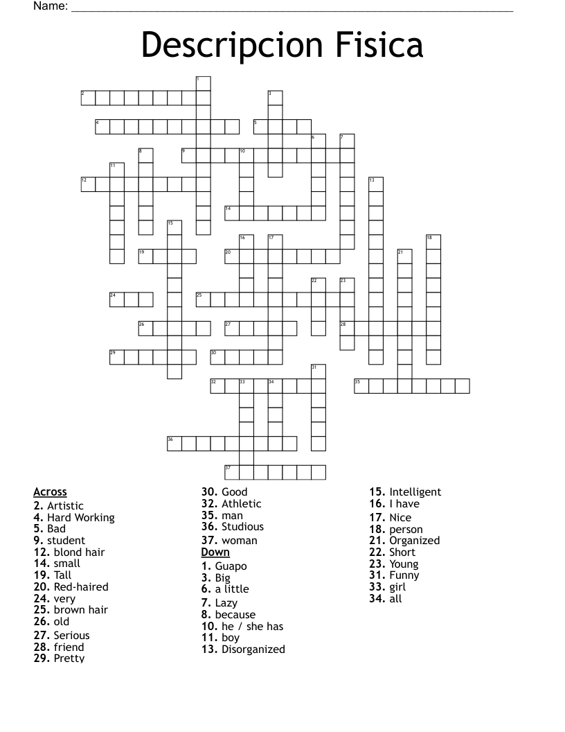 Descripcion Fisica Crossword