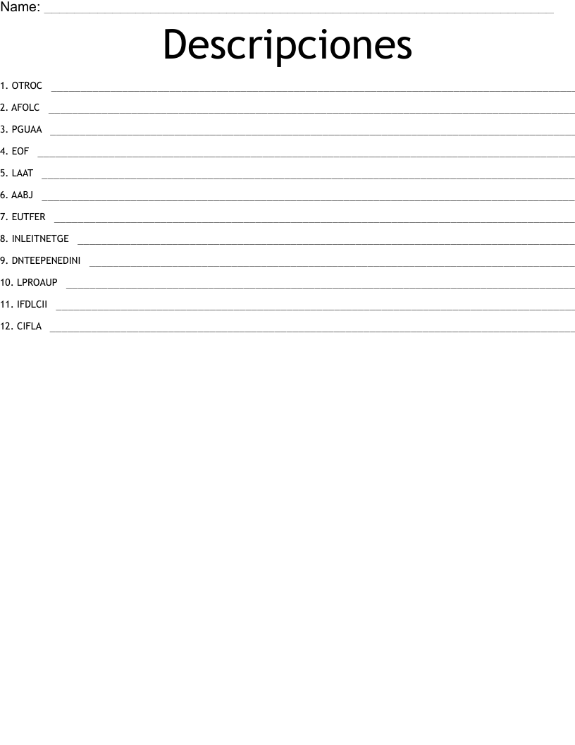 Descripciones Word Scramble