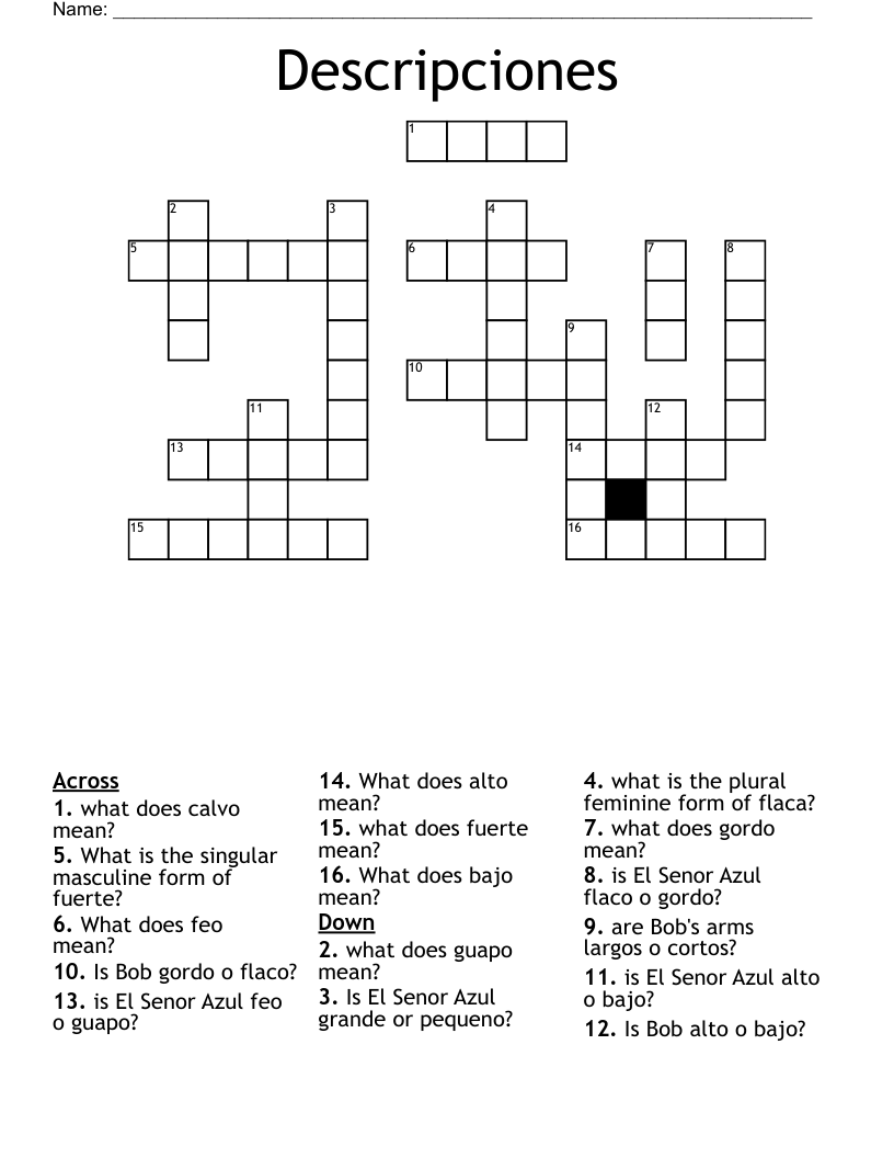 Descripciones Crossword